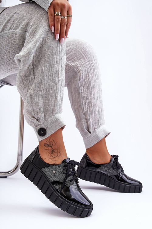 Kožené topánky na čiernej plošine hypnózy lemar