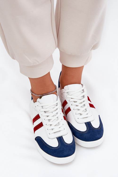 Zazoo N1068 Kožené Nízke Tenisky Dámske Bielo-Námornícka Modrá