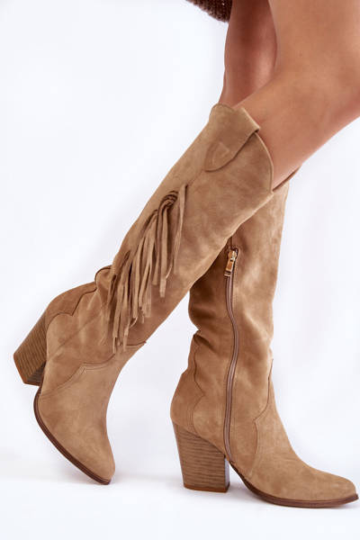 Dámské semišové kovbojské boty Lewski 3094/F Tmavě béžová