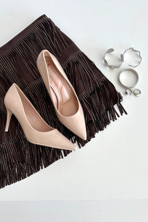 Lakované Eko Kožené Dámske Lodičky S Špičatými Nosmi Béžové Jadira