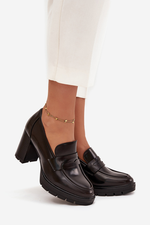 Dámské polobotky na sloupku z eko kůže čokoládové Ilyssia