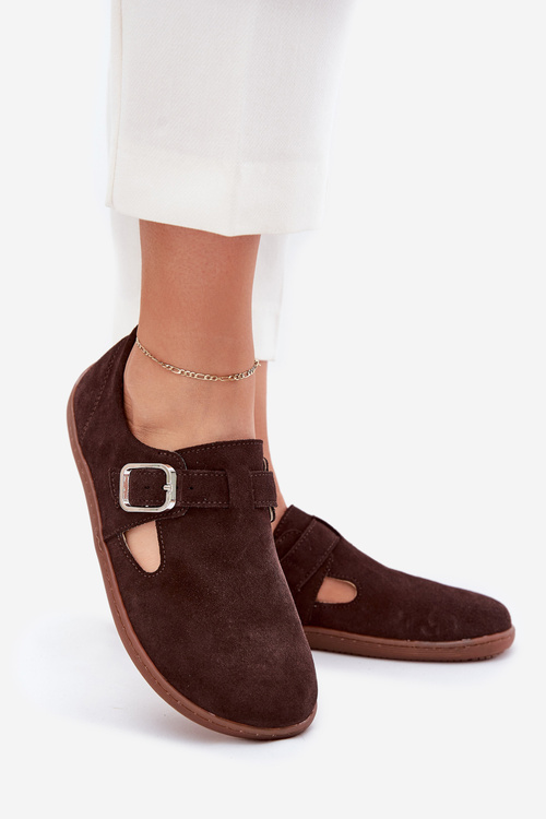 Semišové poltopánky barefoot dámske s prackou Zazoo N1261 čokoládové