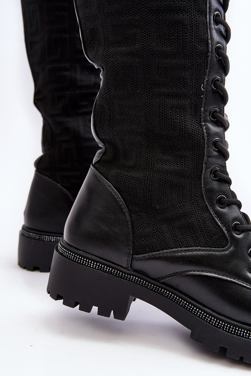 Dámské kozačky se šněrováním a elastickým svrškem černé Virxinia
