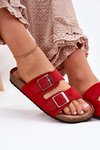 Dámske sandále na korkovej platforme s prackami červené Evisolla