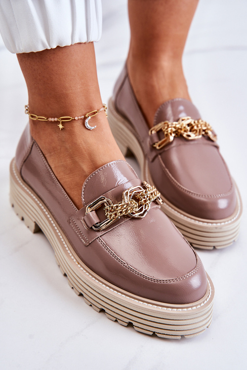 Dámské boty Brogues kožená Zlatá dekorace Tmavě béžová Laura Messi 2383