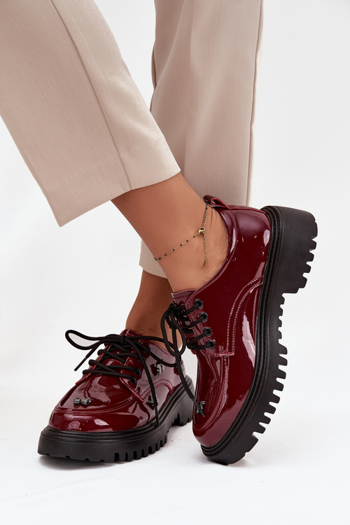 Lakované kožené dámske poltopánky s prackami Artiker 57C0336 bordová