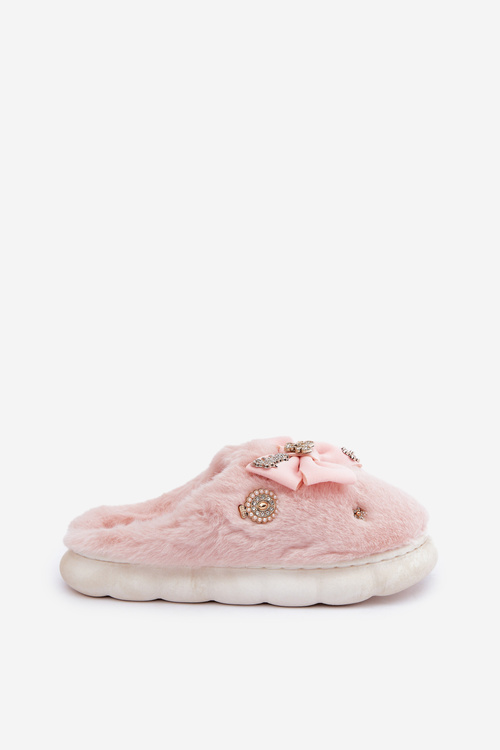 Plyšové Papuče S Mašľou A Pripínakmi Ružové Annalira