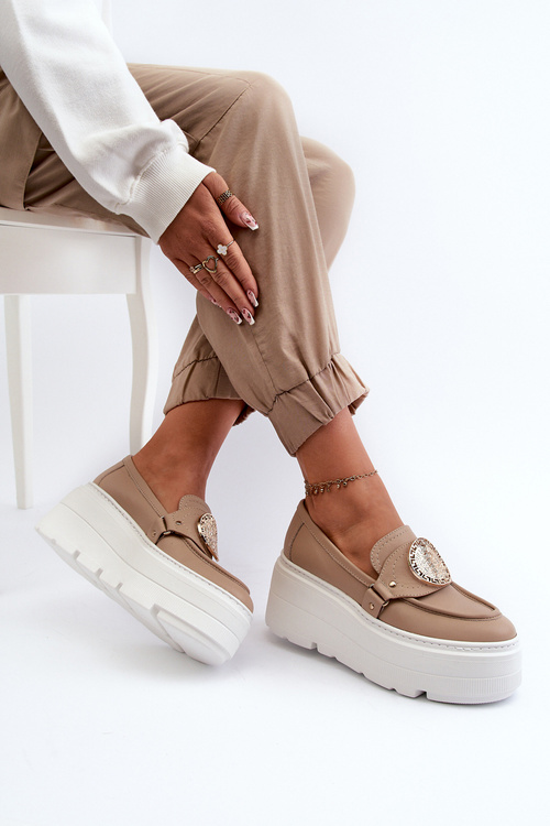 Zazoo 3458 Dámske kožené mokasíny s ozdobou béžové