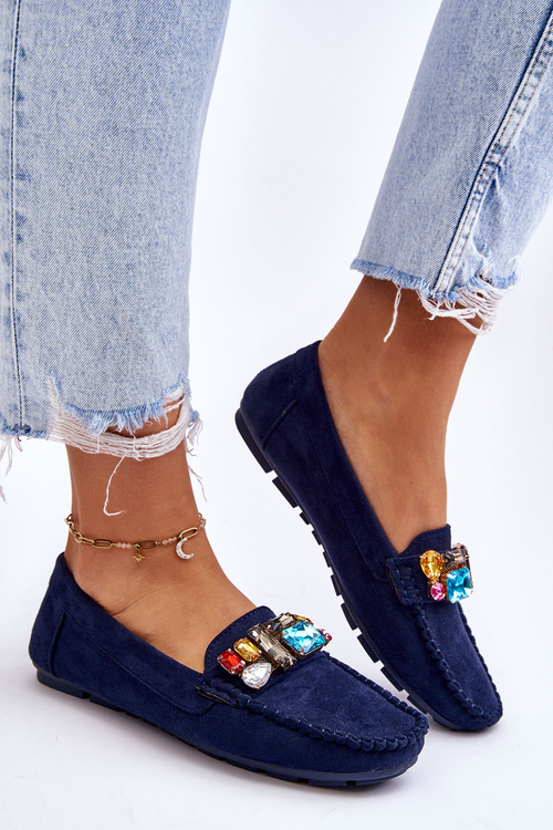 Dámské semišové mokasíny s krystaly námořnická modrá Lucille