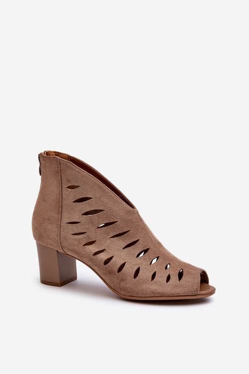 Priehľadné Dámske Topánky z Ekologického Semiša Na Päte s Odkrytými Prstami Bežové Timalre