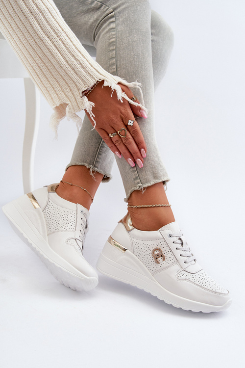 Dámské kožené tenisky na podpatku bílé D&A LR810