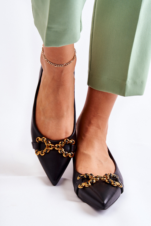 Dámské kožené baleríny ve špici se zdobením Černá Carlos