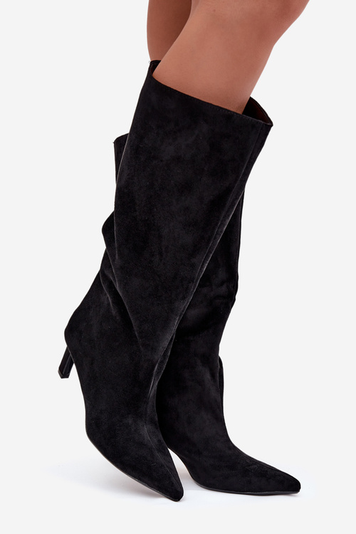 Dámské kozačky z eko semiše nazouvací na jehle černé Phelin