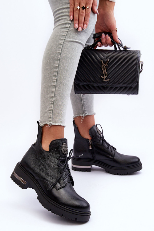 Zazoo 60309 Dámské Kožené Boty Na Plochém Podpatku Černé