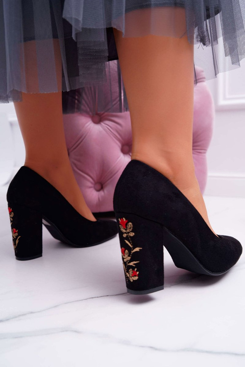 Dámske čerpadlá Sergio Leone Black Suede Gendar Flowers