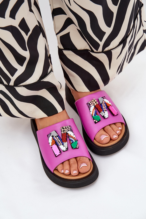 Dámské Kožené Pantofle S Ozdobou Růžová Asames