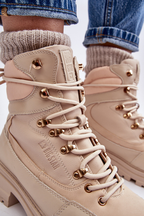 Ocieplené Trapery Botky Šněrovací Dámské Jasnobežové Big Star MM274664