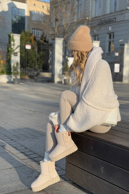 Vysoké dámske snehule na platforme Big Star OO274897 svetlo béžové