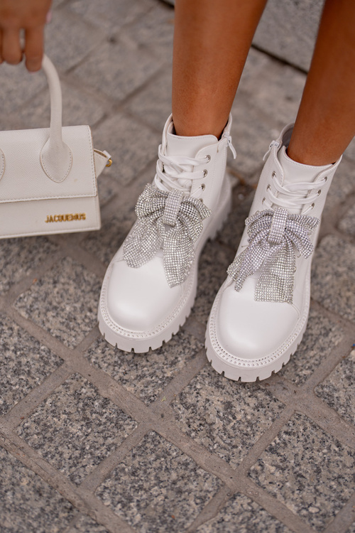 Dámske čižmy s mašľou biele Ocenttia