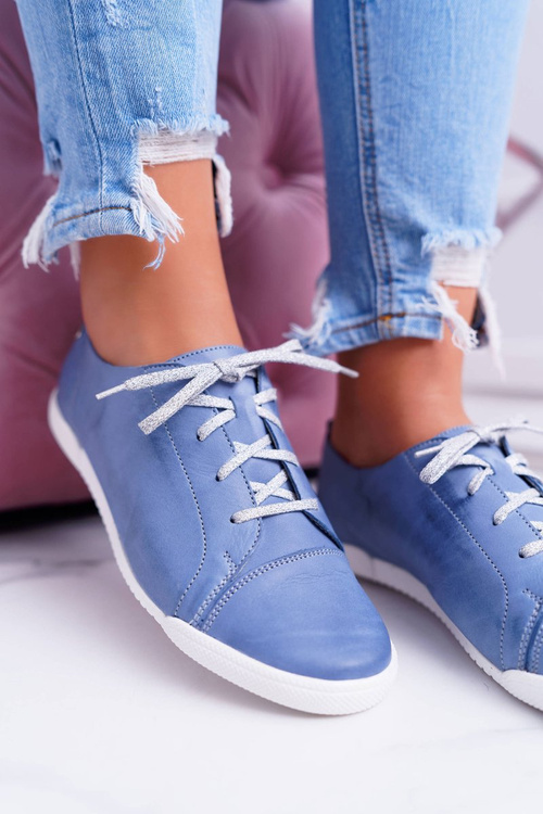 Dámské polobotky tenisky Maciejka Kožené Světle modré 4049A