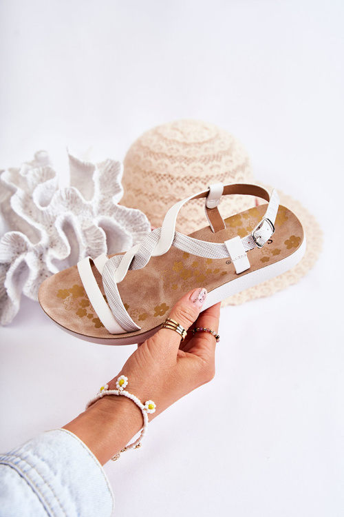 Detské kožené sandále pre Buckle White Dimmel