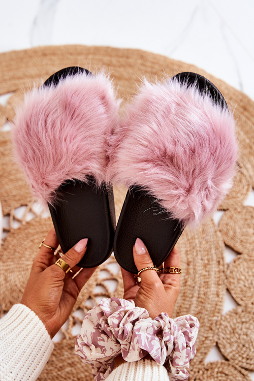 Papuče s gumovou kožušinovou ružovou polie