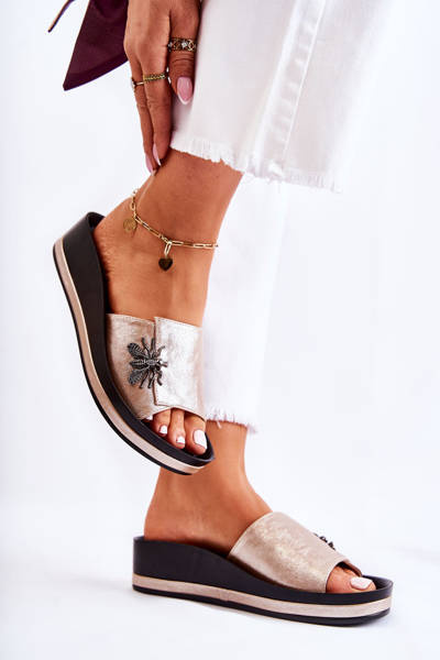 Módní dámské pantofle s ozdobou zlaté Holle