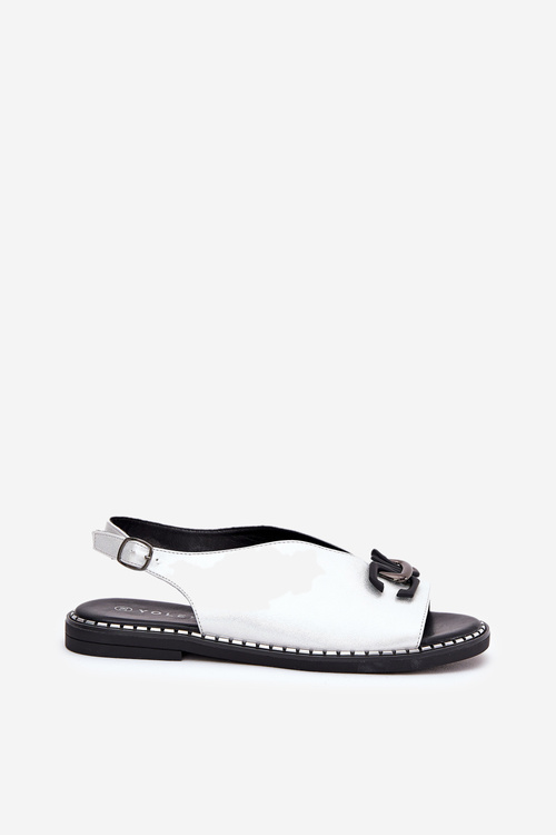 Sandály Na Ploché Podpatky S Dekorací Eko Kůže Stříbrné Tillireta