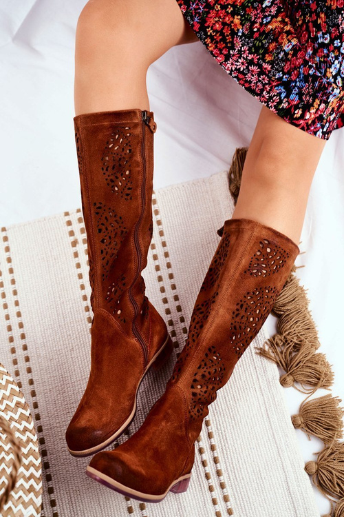 Dámska Maciejka Camel Openwork Kožené topánky 04525-29