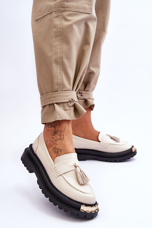 Lonisa Lonis klasické mokasíny se střapci béžové Lonisa