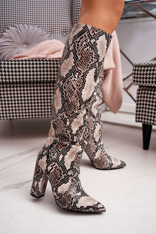 Dámske topánky na mieste, hadová koža béžová brouna