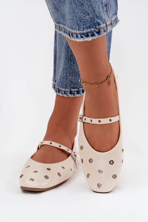 Dámske baleríny s remienkom a sponou béžové Janelor