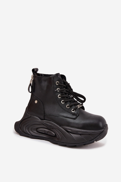 Kožené zateplené dámské kotníkové boty na platformě GOE SS2N4301 Černé