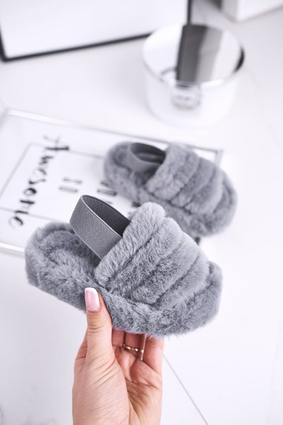 Dětské nazouváky s kožešinou šedé Fluffy