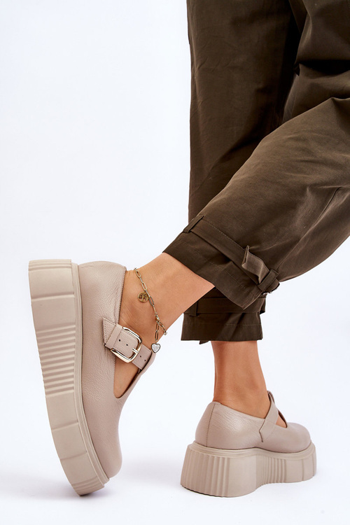 Zazoo 20102 Moderní Kožené Polobotky na Masivní Platformě Beige