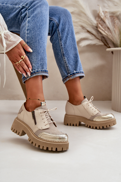 Dámske Poltopánky Z Prírodnej Kože Béžové Maciejka 06177-04