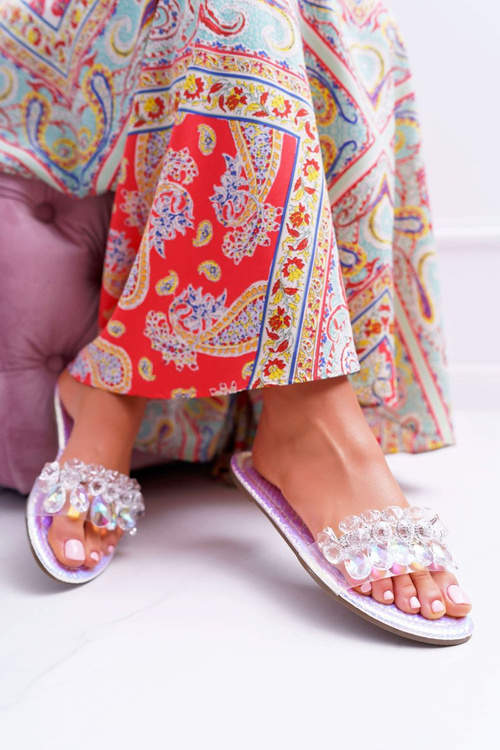 Dámské Nazouváky se Zirkony Lu Boo Benzínová Stříbrná Barva Mediana