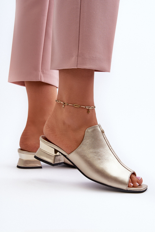 Elegantní Dámské Sandály Ze Přírodní Kůže S Nízkým Podpatkem Maciejka 06360-25 Zlaté