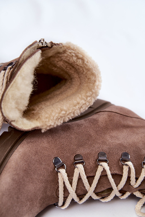 Dámské semišové šněrovací kozačky na podpatku hnědé Fenya