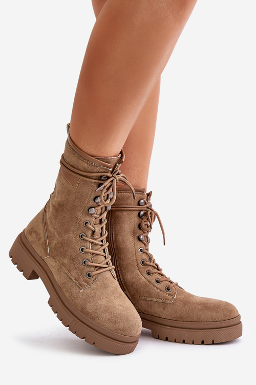 Dámske Pracovné Členkové Topánky Na Zips Z Eko Semišu Tmavo Béžové Savalann