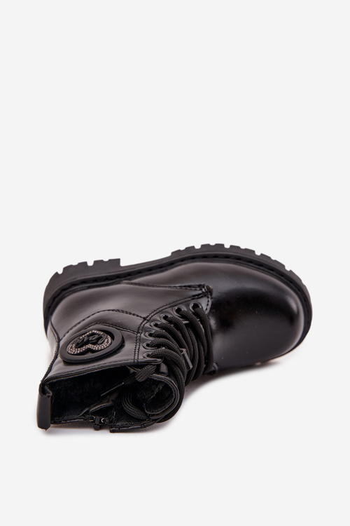 Dievčenské členkové topánky s kožušinovou podšívkou s ozdobou LOVE Čierne Rosaira