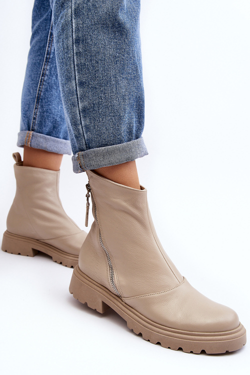 Dámské kožené boty na ploché podrážce Laura Messi 2620/199 Beige