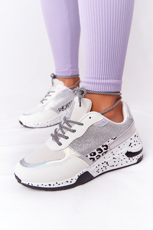 Dámské Klínové Boty Sneakersy Bílé S Leskem Avery