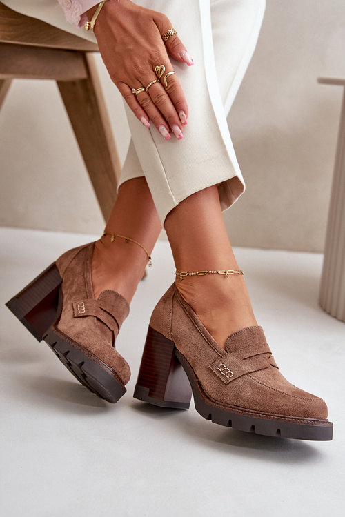 Dámské polobotky na podpatku s platformou z ekologického semiše černé Vinceza 58105