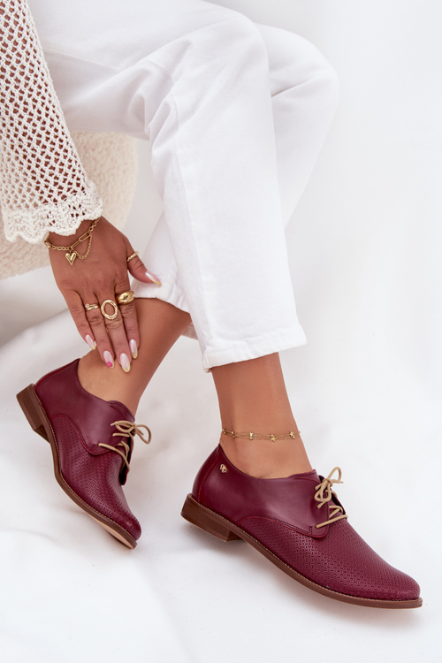 Dámské kožené elegantní šněrovací polobotky Zazoo 4238 bordó