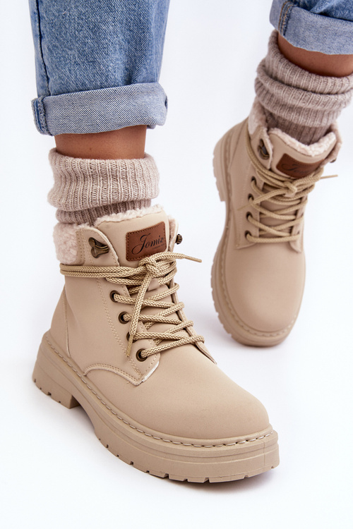 Kožené dámske kožené turistické topánky s jasnou béžovou ovčou kožou Lynnvia