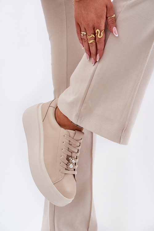 Dámské Kožené Sportovní Boty Na Platformě S Připínáčkem Vinceza 39922 Béžové