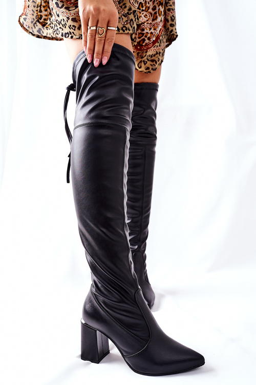 Lewski Kožené Kozačky na podpatku Cerné Karo