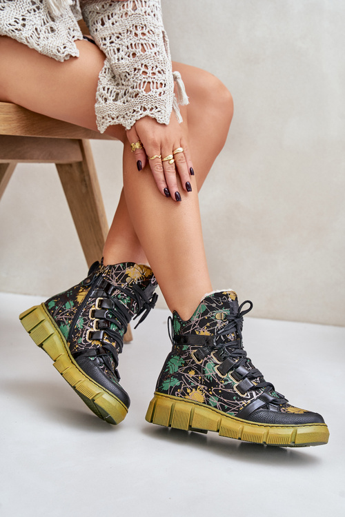 Kožené Ploché Šnurovacie Boty Maciejka 06158-07 Žlté-Čierne