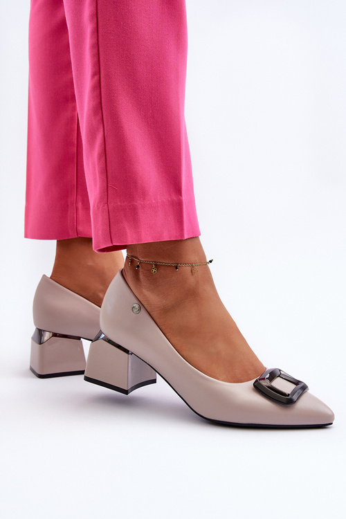 Dámské lodičky na podpatku s ozdobou šedé Sarala